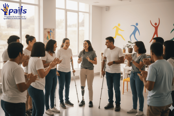 Grupo de 12 personas reunidas alrededor en un cuarto